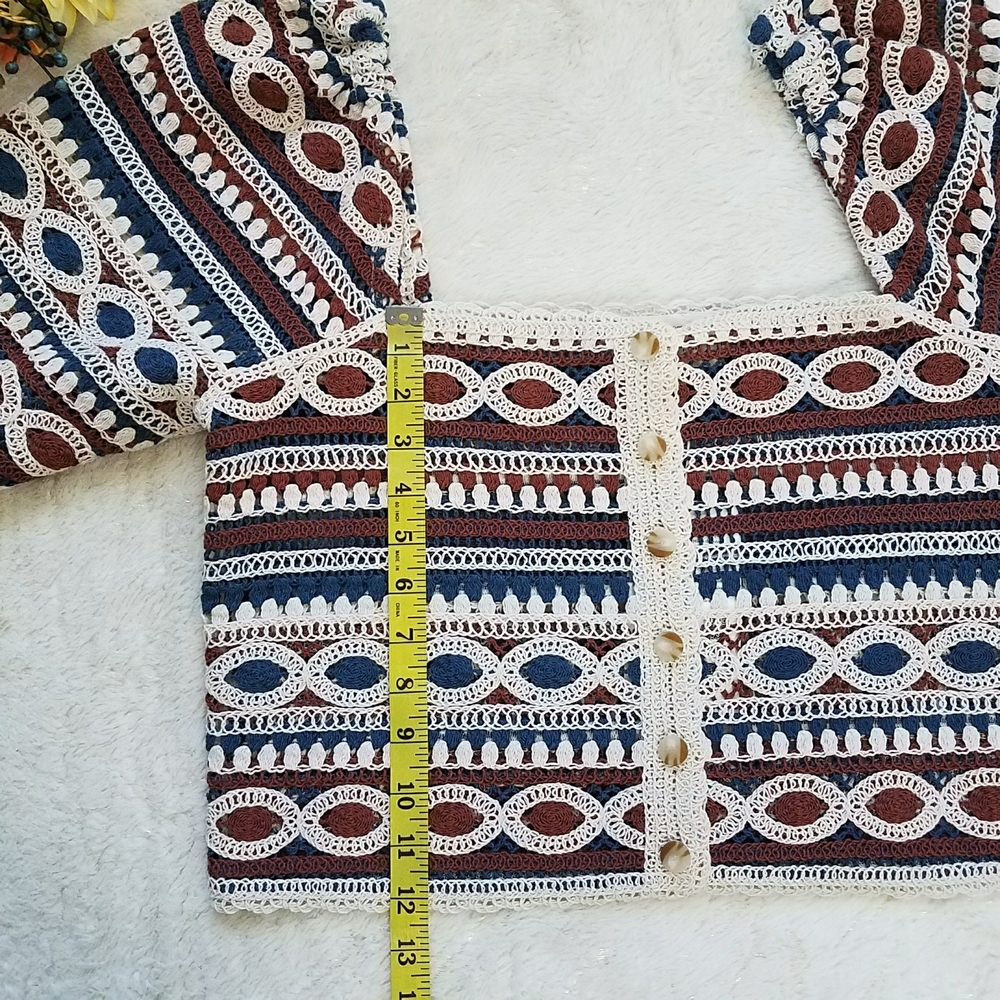 Sézane Breah Blouse - Ecru with Chestnut and Midnight Blue Stripes - Picture 8 of 11